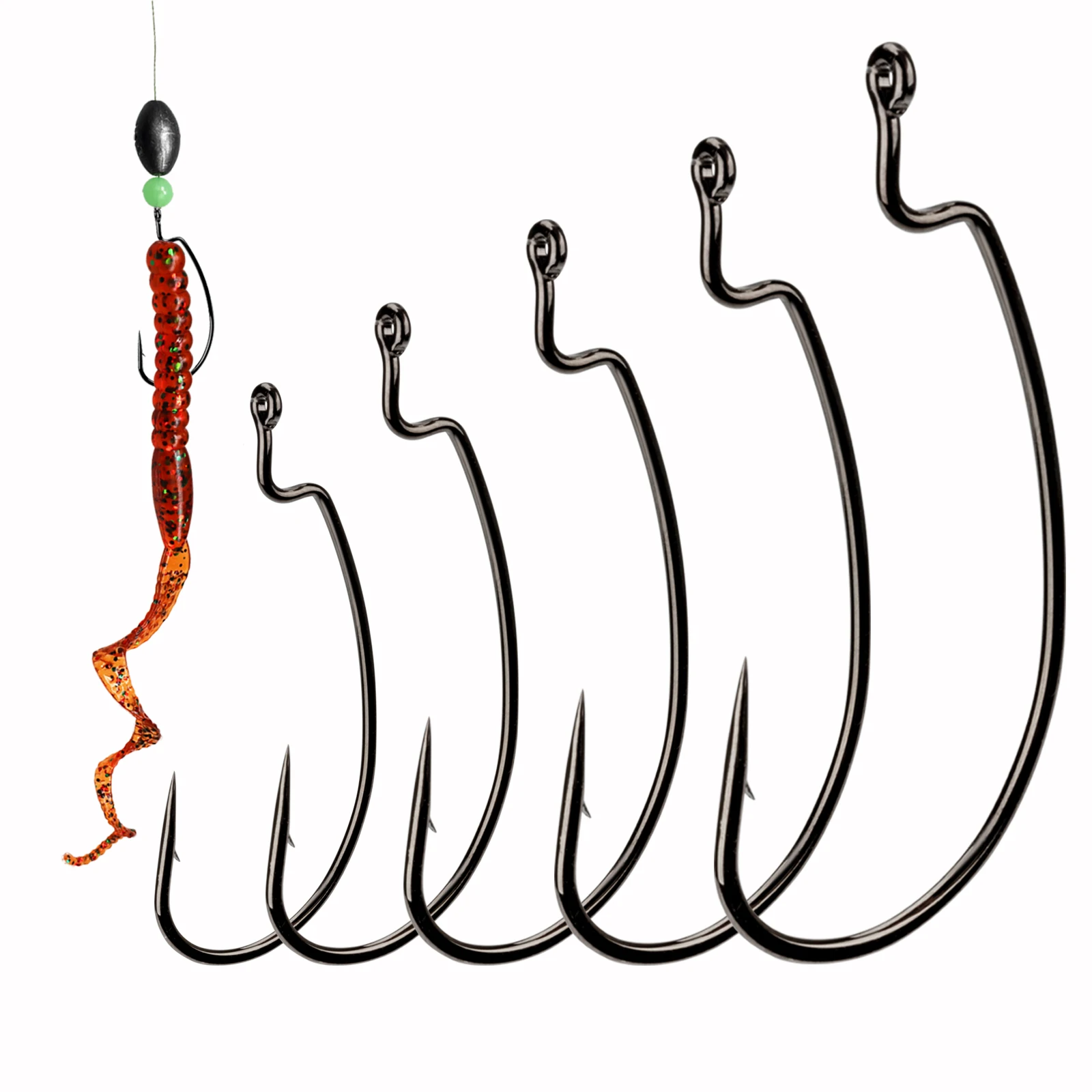 

QualyQualy 30pcs Wide Crank Offset Hooks High Carbon Steel Barbed Hook For Soft Worm Lure #2 #1 #1/0 #3/0 Fishing Hooks Kit