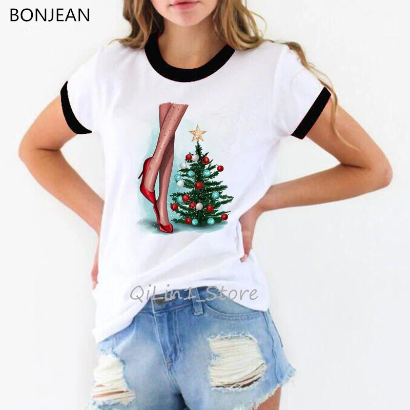 

Merry Christmas t shirt women best friends tshirts Harajuku kawaii clothes 90s custom t-shirt streetwear camisas mujer top