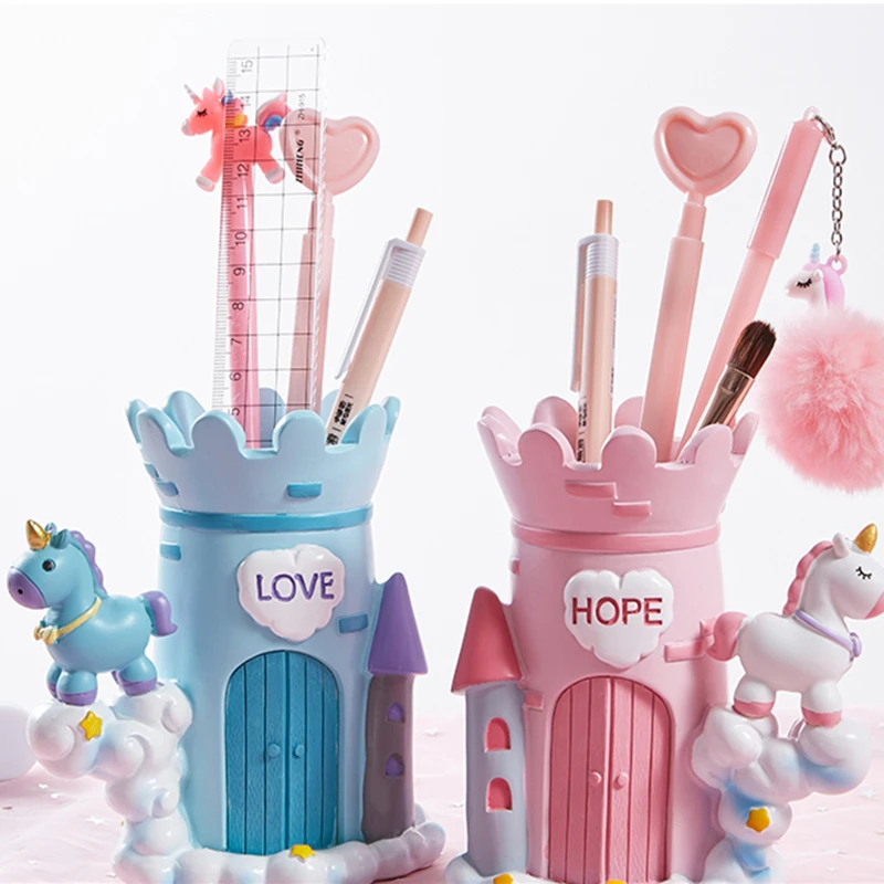 Castle Pen Holder Office Storage Bag Cosmetic Square Pencil Pen Holder Stand Stationery Box Office School Supplies