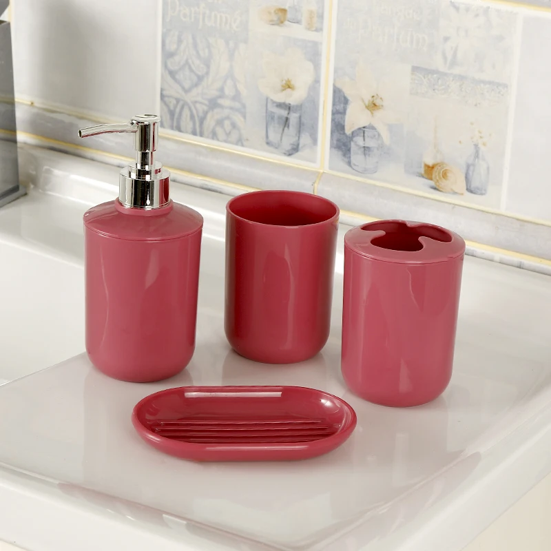 4Pcs/Set Bathroom Accessories Plastic Toothbrush Holder Cup Liquid Soap Dispenser Soap Dish Set Home Decoration