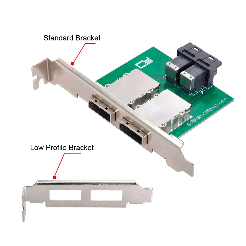 Dual Ports Mini SAS SFF-8088 To Internal SAS HD SFF-8643 PCBA Female Adapter With Low Profile Bracket