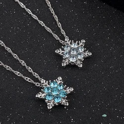 Charm Vintage lady Blue Crystal Snowflake Zircon Flower Necklaces & Pendants Jewelry gift for Women girls Wholesale