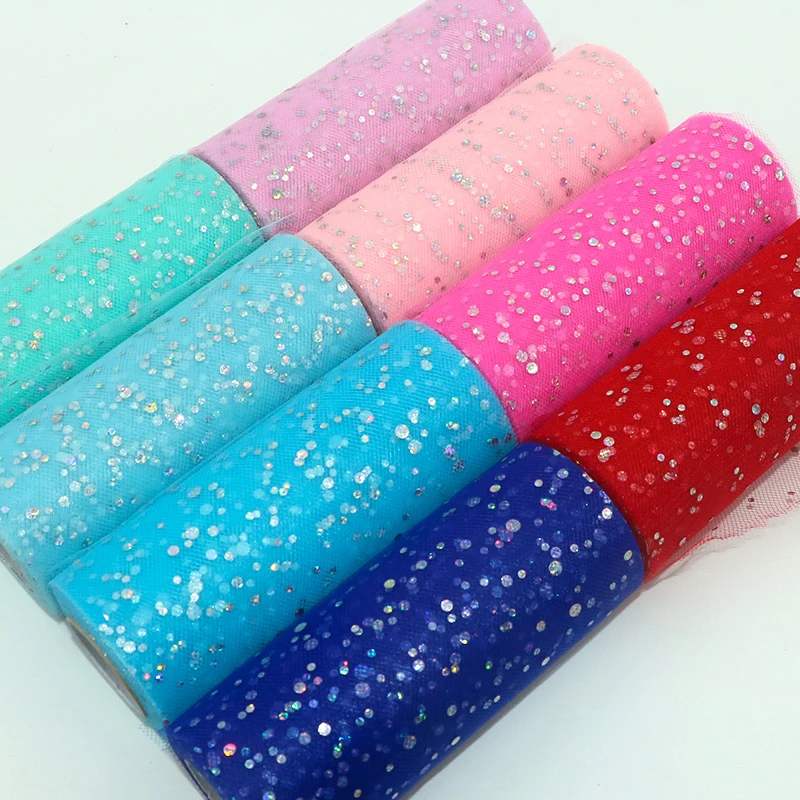 Tulle Roll Glitter Sequin 10 Yards 15cm Organza Laser Crafts Tutu Fabric Wedding Decoration Sequin Tulle Birthday Party Supplies