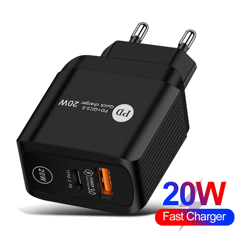 PD 20W QC 3.0 USB Type-C Quick Charger Adapter 5V Volt 3A For Iphone Samsung Tablet EU US UK Travel Wall Mobile Phone Charging