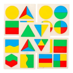 Kids Traction Toy Montessori Wood Geometric Shape Dividing Board Triangle Circle Square Math Toys 5 in 1 Unisex Boys Girls Gift