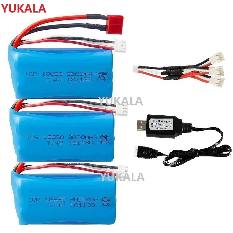 Yudk 18650 7.4 V 3000 MAH batteria agli ioni di litio 2S per Wltoys 144001 10428 12428 12423 Q46 RC ricambi auto/caricabatterie 7.4 V 3000 MAH