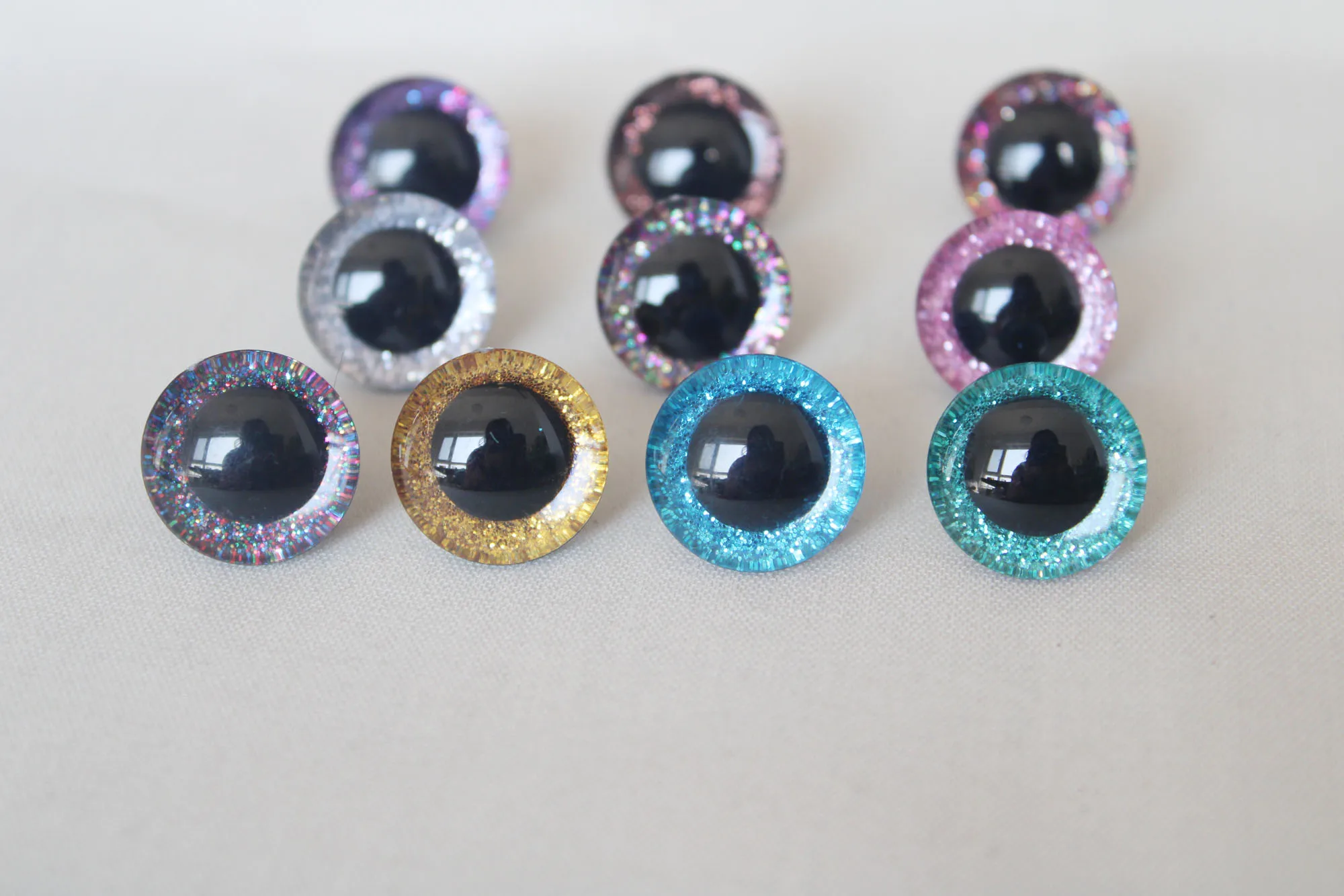 500pcs/lot N10-9-12-14-16-20-24-30-35mm 3D  glitter toy eyes with  washer for woolen diy plush  doll color option