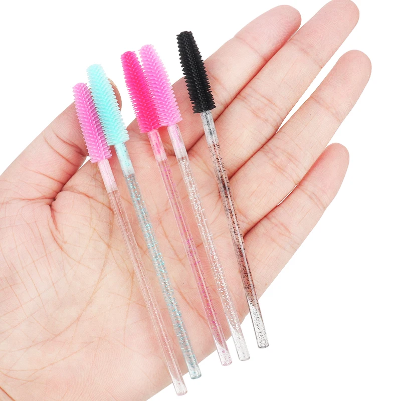 Brosse de maquillage en cristal, poignée en diamant, brosses à sourcils en Gel de Silicone, peigne à cils, Mascara, outils d'extension de cils, 50 pièces