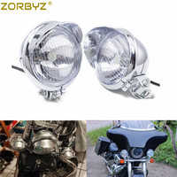 ZORBYZ 2x Chrome LED Bullet Driving Passing Spot Fog Light For Harley Honda Touring Bobber Chopper Custom Motorcycle