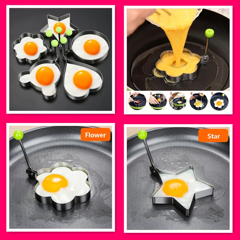 

Stainless Steel 5Style Fried Egg Pancake Shaper Omelette Mold Mould Frying Egg Cooking Tools Kitchen Accessories Gadget Rings