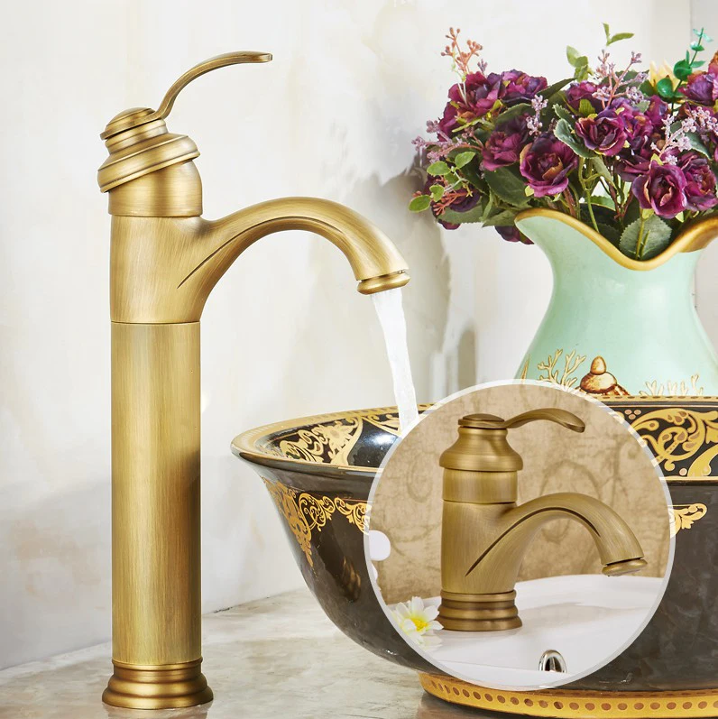 

Bathroom Faucet Antique Brass Basin Faucet Deck Mounted Single Handle Single Hole Hot And Cold Water Tap ZD006