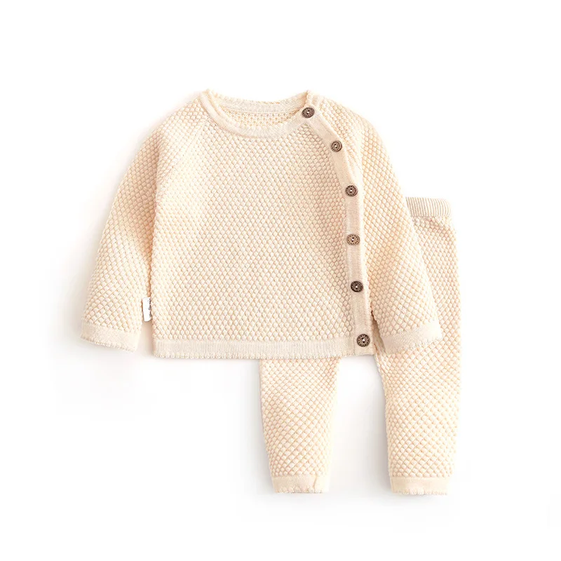 Long Sleeve Clothes Sets for Newborns Baby Girl boy Fashion fall Winter Clothing Suit Solid Woolen Knitted Cloth Infant Boy sets