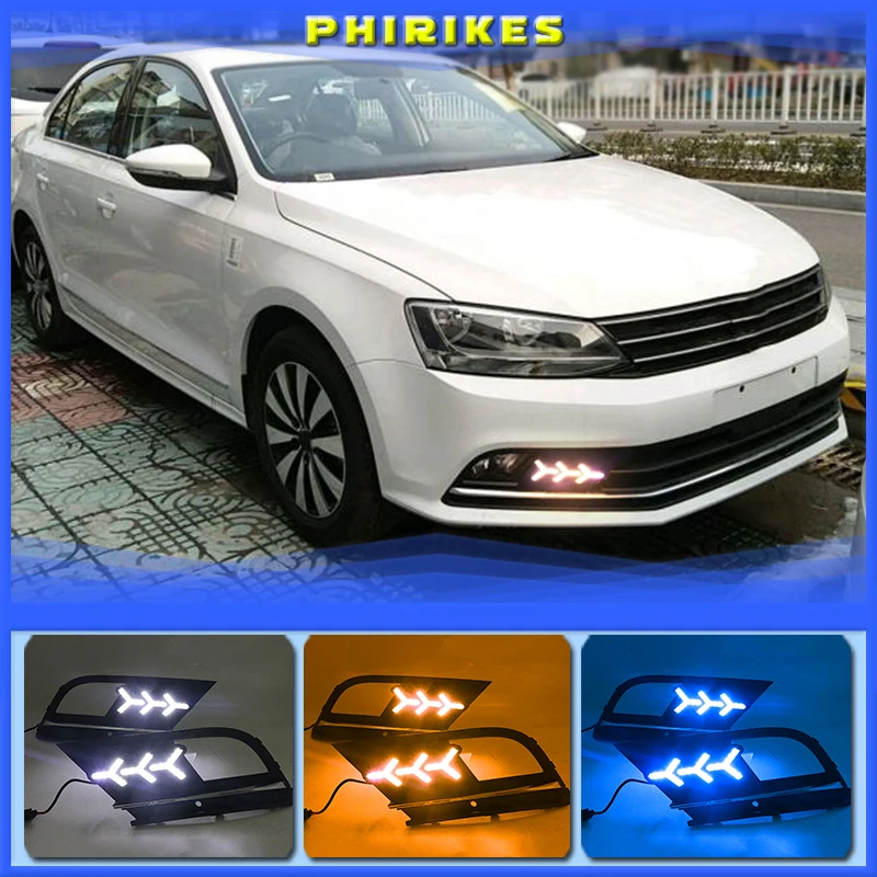 

LED Daytime Running Lights Case for Volkswagen Jetta MK7 Sagitar 2015-2018 LED DRL + Streamer Yellow Turn Signals Light