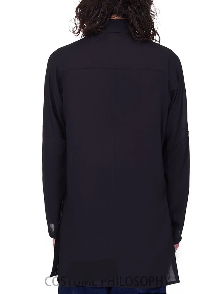 

Рубашка мужская с длинным рукавом, короткий карман, заостренный воротник, однотонная симметричная, на пуговицах, Повседневная Молодежная блуза, весна