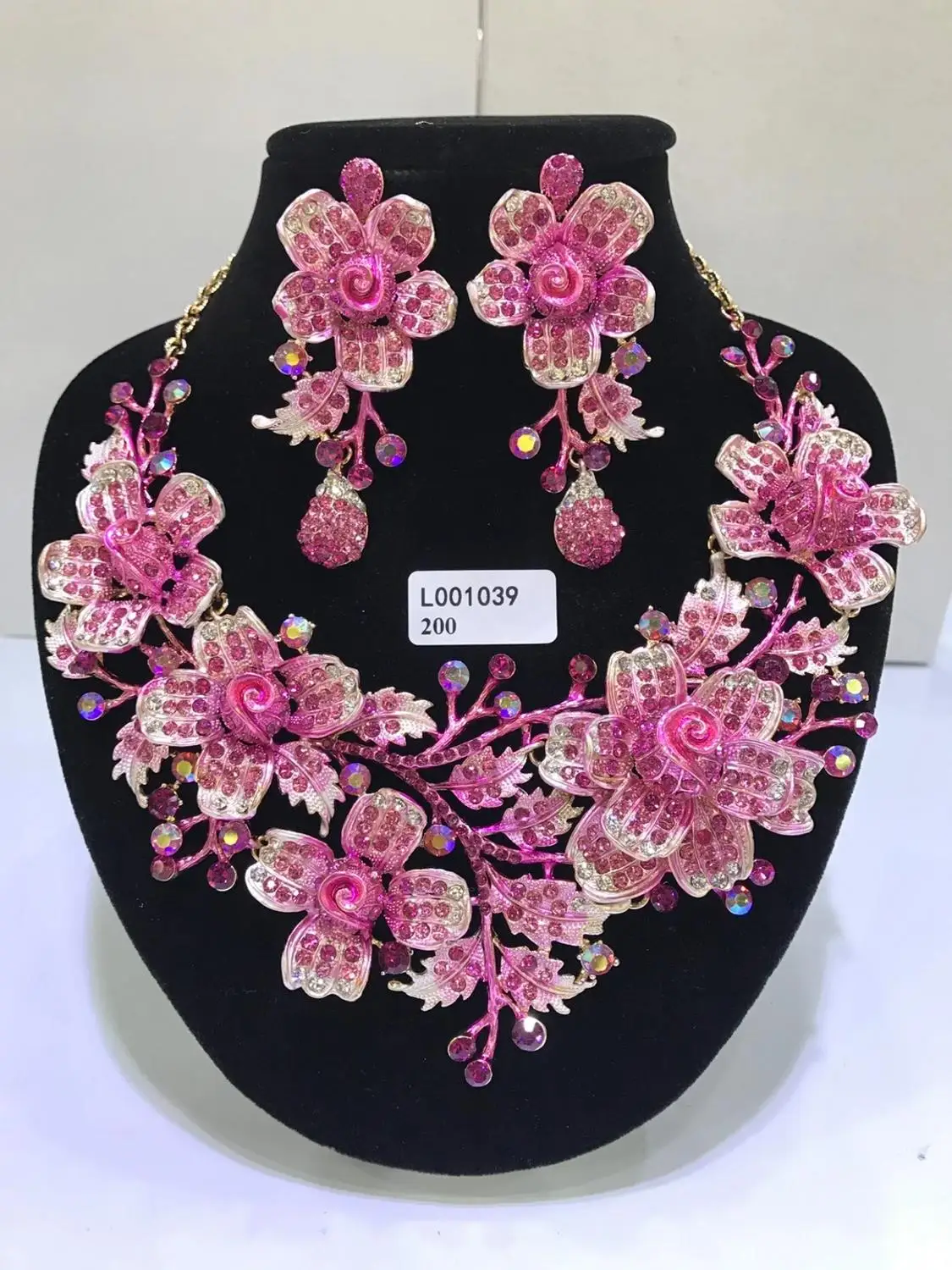 Luxury Dubai Wedding Jewelry Sets Multiple Colors Fashion Women  Crystal Rhinestone Brides Flower Shape Necklace & Earring Sets