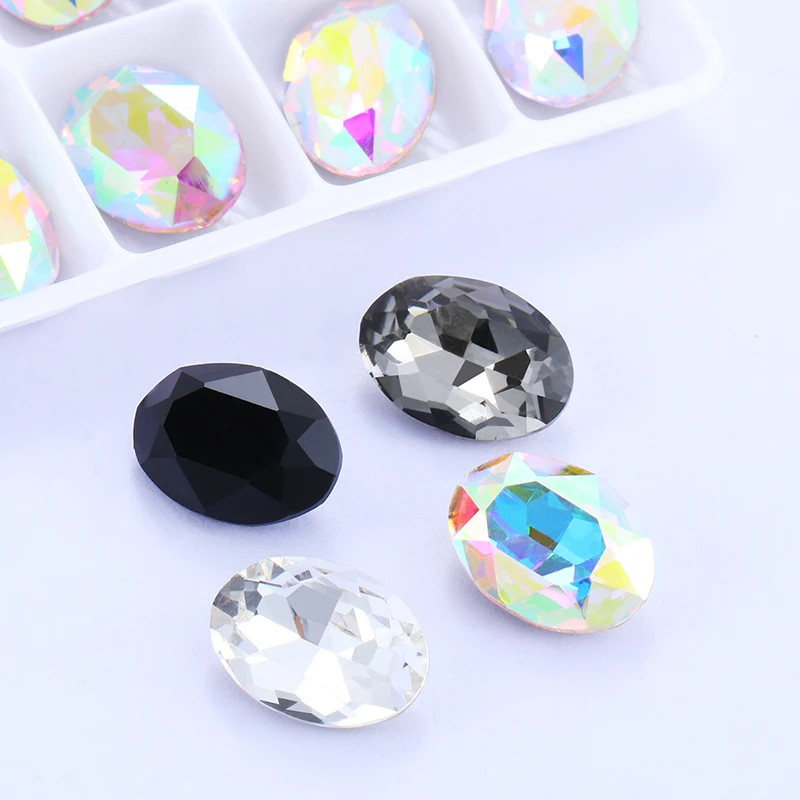 Oval Glitter Top Crystal K9 Strass Glass Rhinestones Jewelry for Craft Pointback Glue on Clothing Garment Decoration Diy Clothes