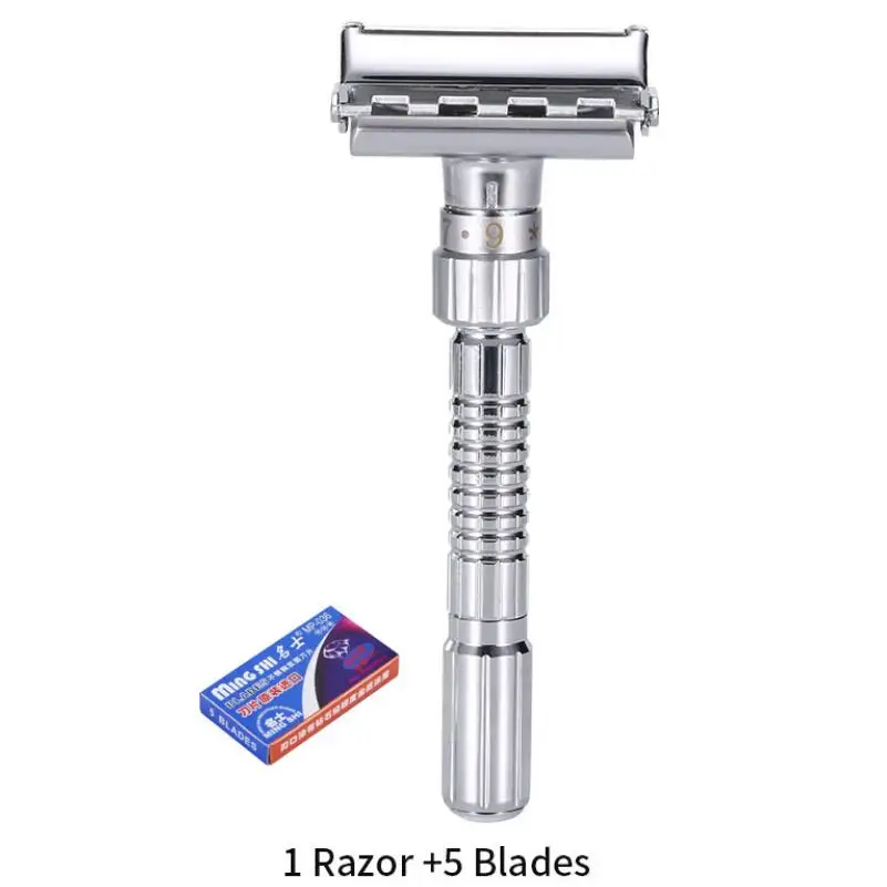 New adjustable double side shaving safety razor blade zinc alloy chrome 5 blade razor  Short handle classic safety razor double