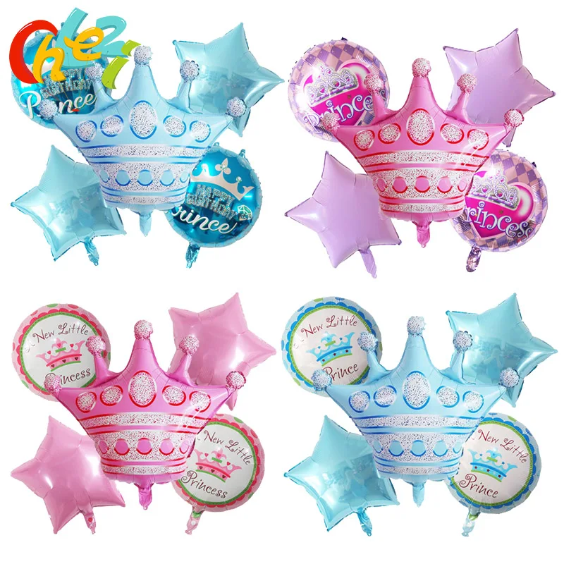 5 pcs Large Blue Pink Crown balloons Prince Princess Round balloon Birthday party decoration Helium Globos Kids toys baby shower