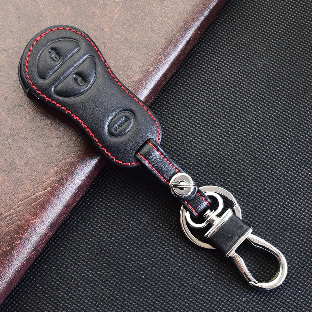 Leder-Autoschlüssel-Abdeckung für Jeep Grand Cherokee 1999–2004, 3-Tasten-Schlüsselanhänger-Halter, intelligente schlüssellose Fernbedienung, Schutzhüllen – Detail 6