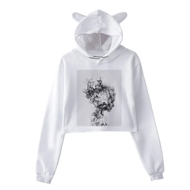 Crop Tops Hoodie Modernist Sexy Lady Feather Butterfly Sweatshirt Women Plus Size Clothes Korean Style Aesthetic Long Sleeve 90s