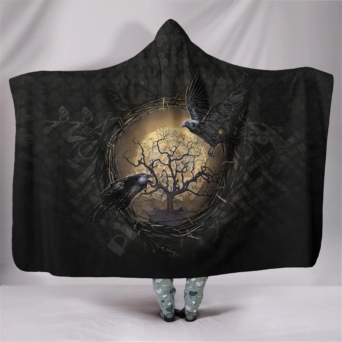 

Viking tattoo Character Hooded Blanket Adult colorful child Sherpa Fleece Wearable Blanket Microfiber Bedding style-4