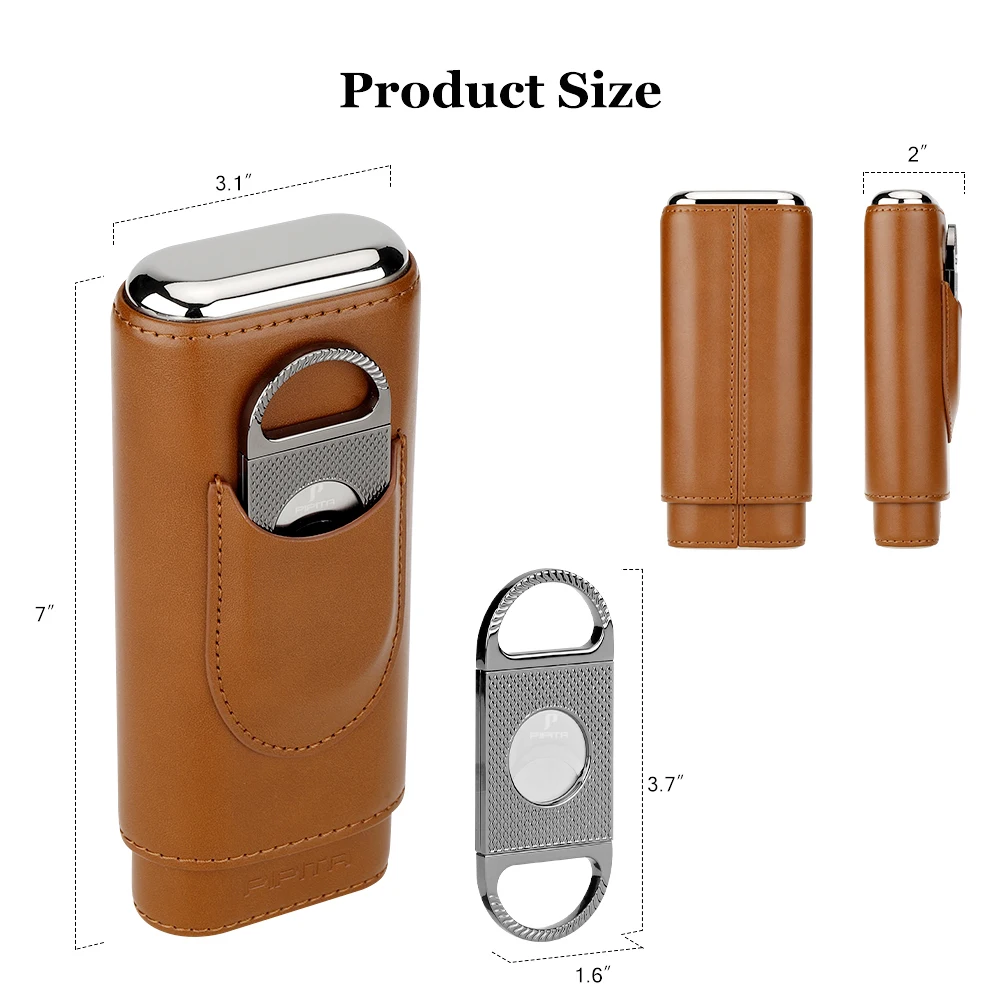 PIPITA Cigar Case Portable Travel 3 Tubes Elegant Leather Cigar Humidor with High-end Stainless Steel Cigar Cutter Gift Bag