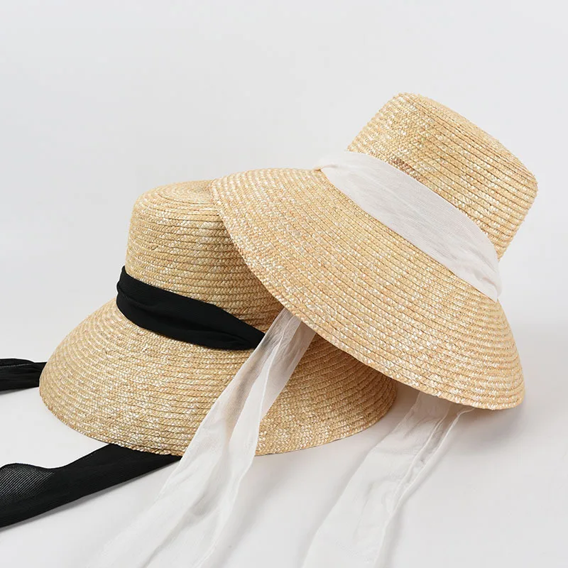 New Women Wide Brim Sun Hats With Rabbion UV Protection Straw Boater Hat Big Size Beach Hat Summer Fisherman Hat Wholesale