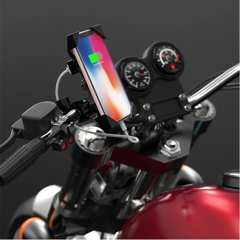 360 Degree Adjustable Motorcycle Mobile Phone Holder Support USB 2.1A Fast Charge Suit 4-6.5 Inch Mobile Phone Mount Car Charger