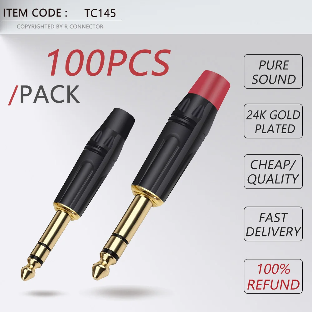 100pcsStereo 6.35MM Jack 6.3MM Male Plug Soldering Wire Connector 1/4 Inch Stereo Microphone Plug Jack Connector