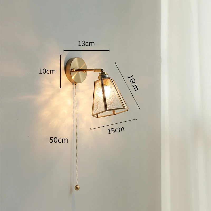 IWHD Pull Chain Copper LED Wall Lamp Sconce Beside Glass Lampshade Bedroom Living Room Stair Cafe Nordic Modern Wall Light