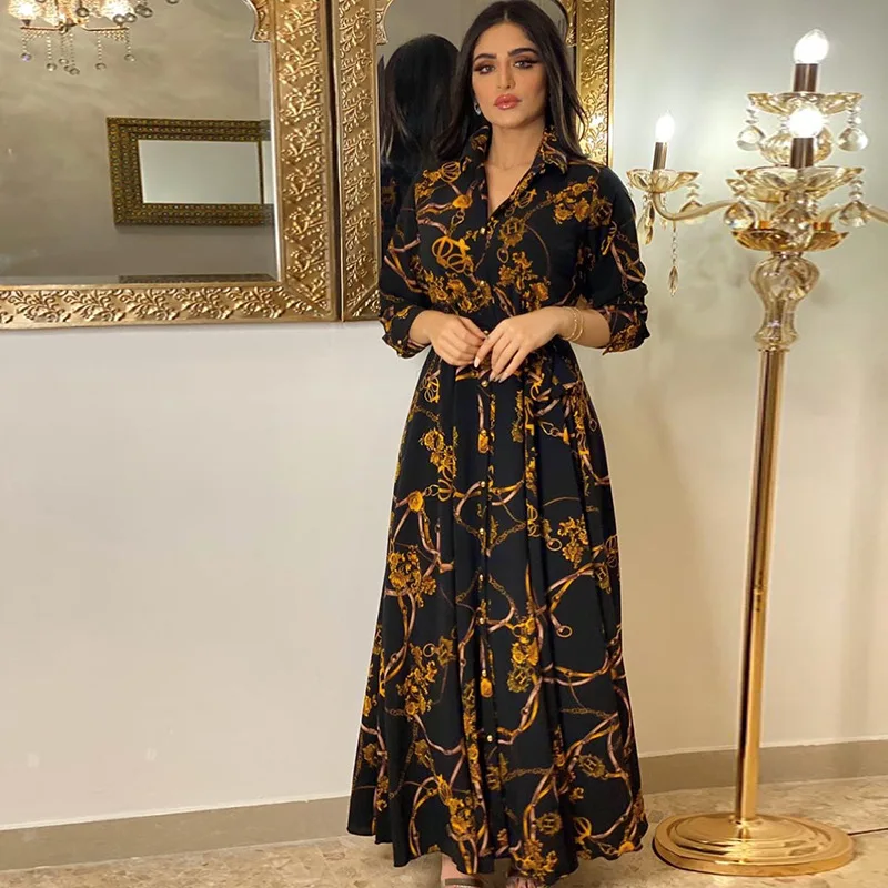 Indian Dress Women Abaya Middle East Muslim Kebaya Retro Long Sleeve Lace-up Arabic Plus Size Flowy Long Dress Caftan Marocain