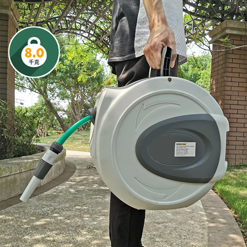 20M Automatic Telescopic Recycling Hose Truck Outdoor Garden Watering Gun Wall-mounted Replaceable Hose Storage Rack