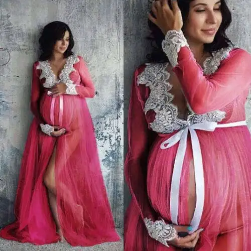 Vestido de mujer embarazada fotografía sesión de fotos manga larga maternidad encaje Maxi vestido vestidos de embarazo ropa