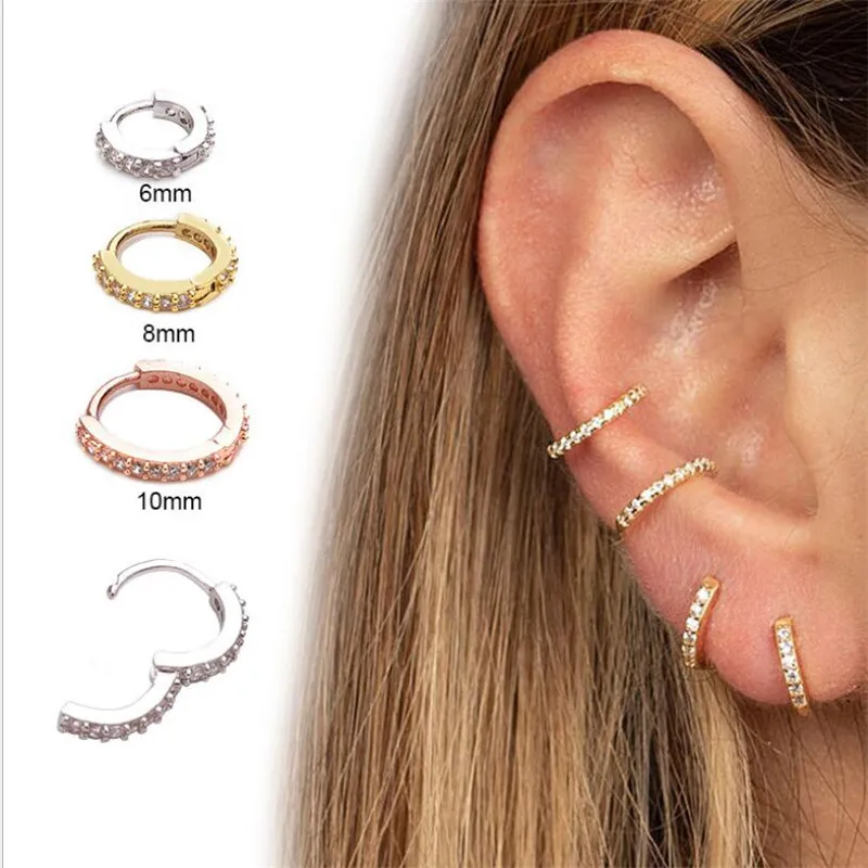 

6mm/8mm/10mm CZ Helix Cartilage Hoop Earring Nose Ring Tragus Daith Conch Rook Snug Ear Piercing Surgical Steel Ring Hoop