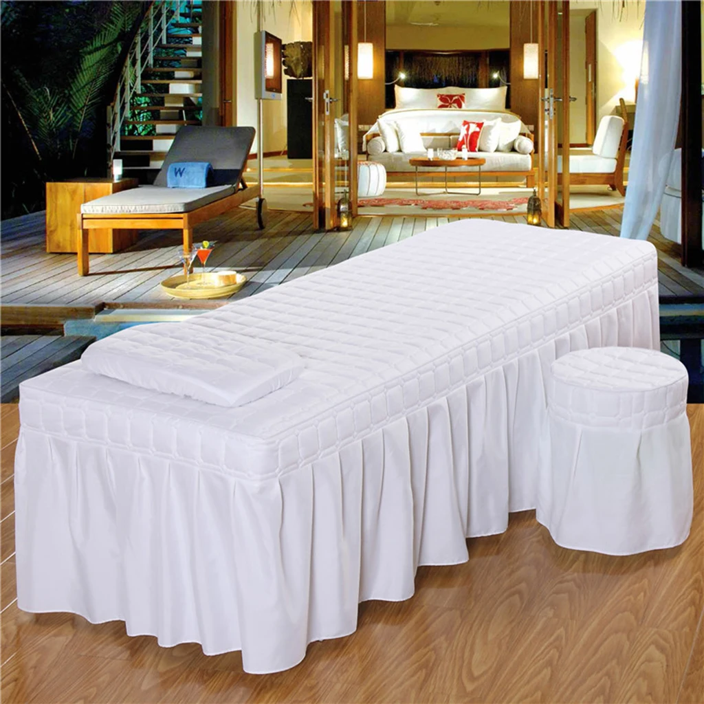 Standard SPA Massage Beauty Bed Linen Set Table Skirt Pillowcase Stool Cover