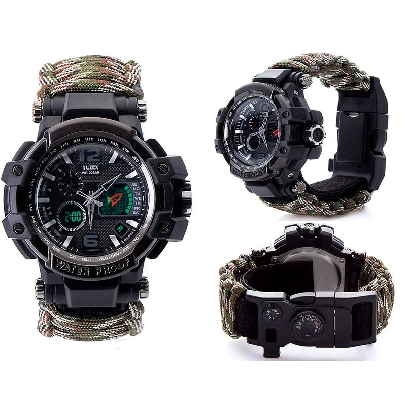 Outdoor Survival Watch Waterproof Multifunctional Survival Kit Military Tactical Paracord Watch Bracelet Camping Tool Emergency