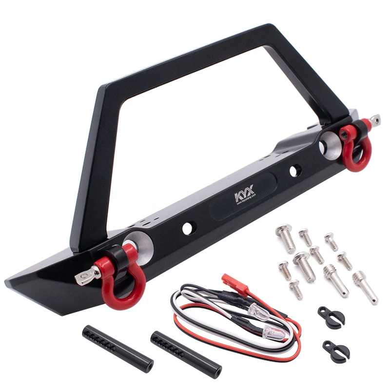 KYX Racing Metal Front Bumper w/ Lights Lamp Upgrades Parts Accessories for 1/10 RC Crawler Axial SCX10 II Traxxas TRX-4 TRX4