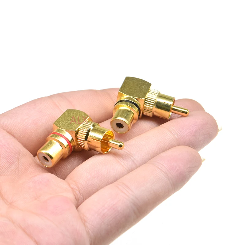 2Pcs Gold Plated Brass RCA Right Angle Male To Female Connector 90 Degree Adapters Connectors plug to jack