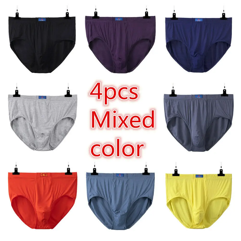 4Pcs Man Undergarment Big Size Underwear Boys Solid Color Panties Stretch Classic Briefs Pouch Underpants Shorts Oversize XL-8XL