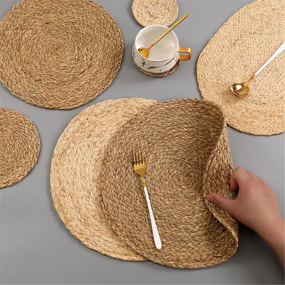 Handmade Weave Non-slip Placemat coaster Corn hull for table dinne Round Insulation pads Table Mats Pads Home Decor