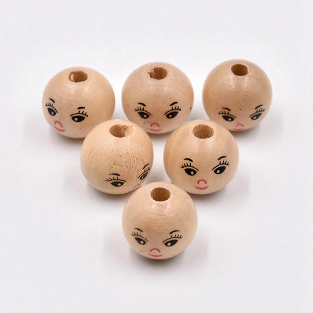 Girl Face Painting Big Round 14mm 18mm 22mm Natural Wood Loose Woodcraft Beads for DIY Crafts Handcraft Jewelry Making