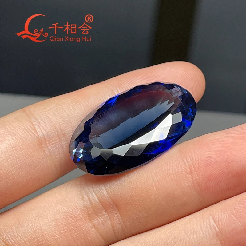 22*35mm 76ct big size Natural cut light  blue oval shape artificial Sapphire corundum  gem stone for jewelry making