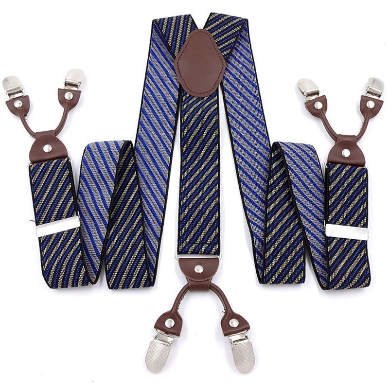 Mens Suspenders แฟชั่นปรับยืดหยุ่นกางเกง3.5ซม.กว้าง Y-กลับ6คลิปโลหะสายหนังเข็มขัดสามีของขวัญพ่อ