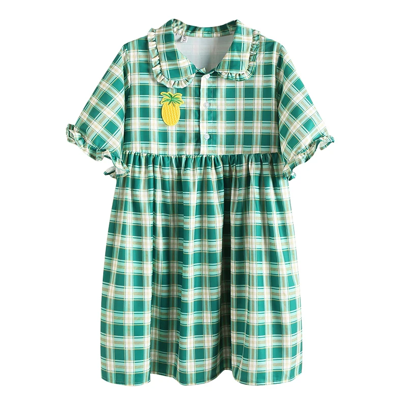 Süße frische plaid kleid sommer neue frauen große größe große größe L-4XL falbala hohe taille viktorianischen kleid kawaii mädchen gothic loli