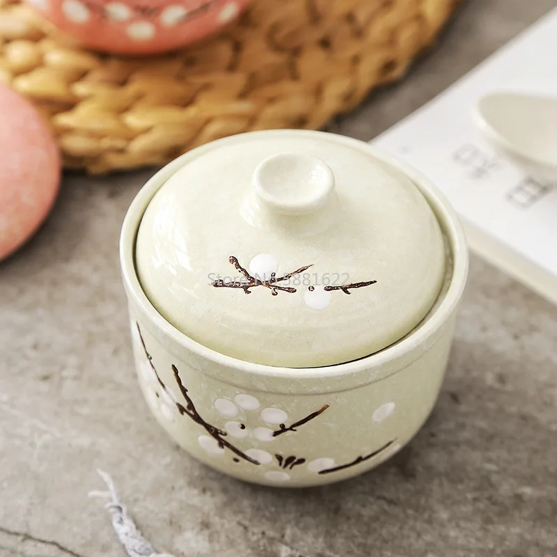 Japanese-style Hand-painted Underglaze Ceramic Tableware 300ml Single Edible Small Bird\'s Nest Stew and Water-proof Stew Pot