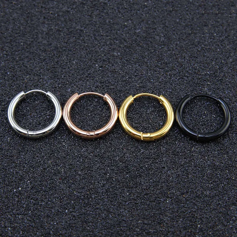 5 unids/lote pendientes de aro circulares de acero inoxidable para mujeres niñas Color oro negro Color plata pendientes geométricos redondos joyería