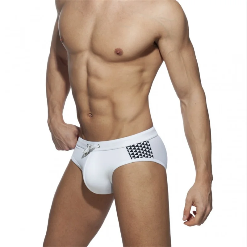 New Beach Waterproof Swimwear Men Low Waist Swimming Trunks Quick Dry Mens Swimsuit Push Pad Briefs Bathing Beach Wear Surf