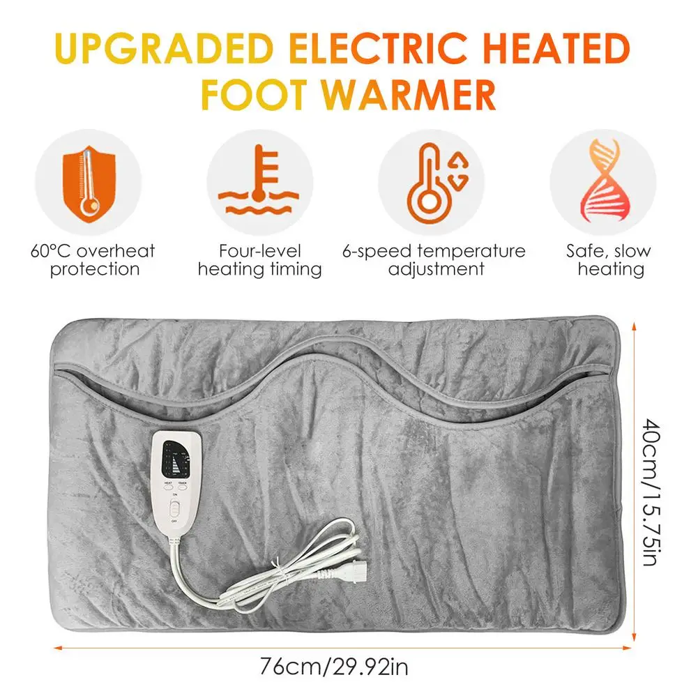 120W Electric Foot Warmer US/EU/UK Plug Smart Adjustable Timer Soft Flannel Foot Heating Pad For Home Bedroom Sleeping 76x40cm