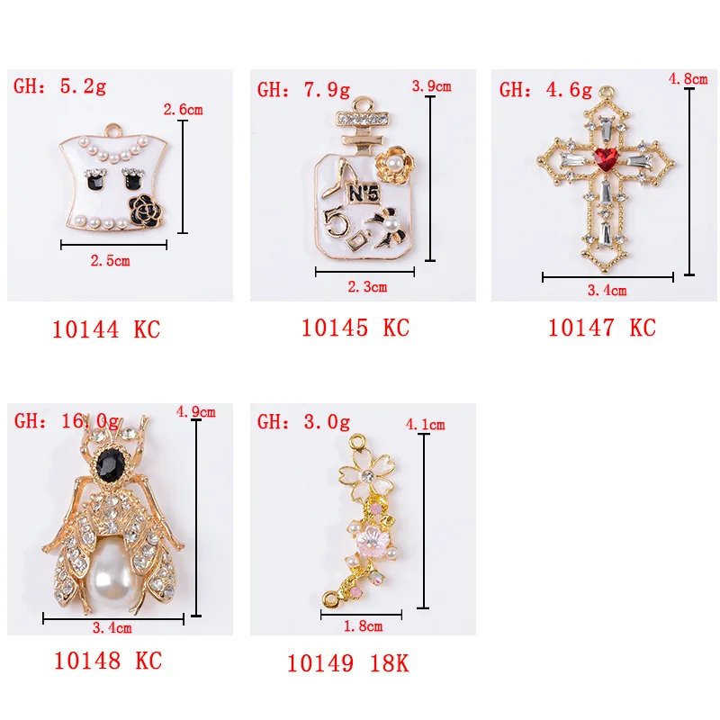 5 Pcs/lot  Alloy Pendant DIY Jewelry Crystal Perfume Bottle Cross Bag Necklace Bracelet And Clothing Hole Shoes Accessories