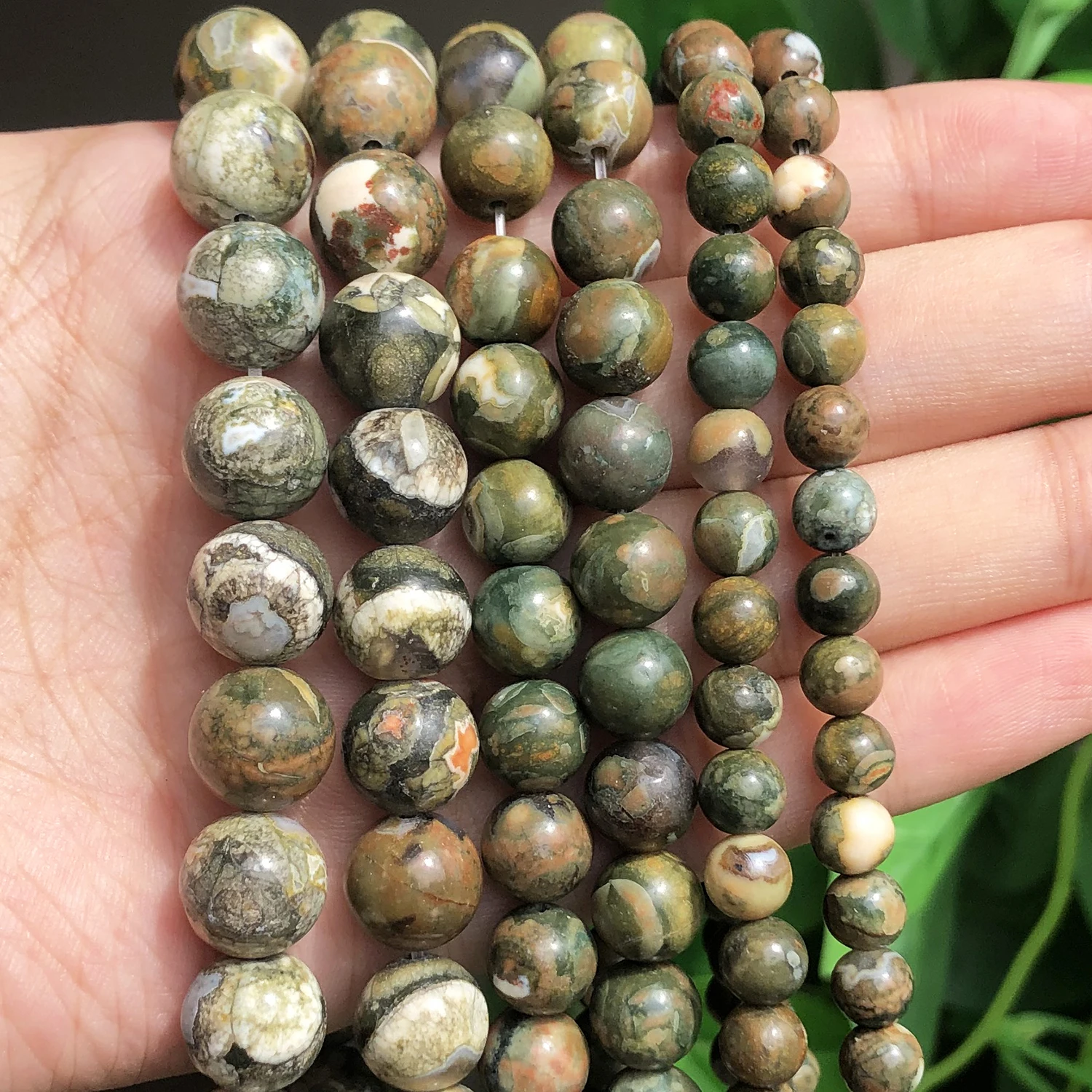 Natural Stone Green Rhyolite Jaspers Round Spacer Beads for Jewelry Making DIY Bracelet Earrings Accessories 15\'\' 6 8 10 12mm